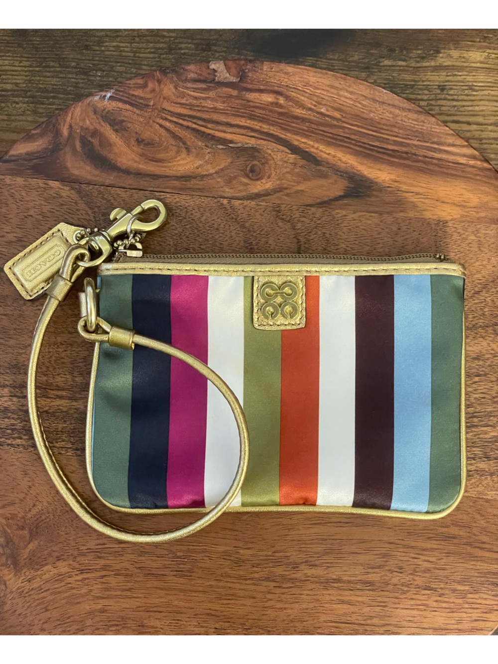 COACH Julia Sateen Legacy Stripe Wristlet